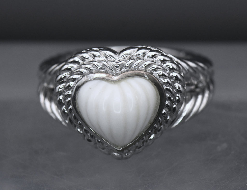 Judith Ripka - Sterling Silver Carved White Stone Heart Ring - Size 7