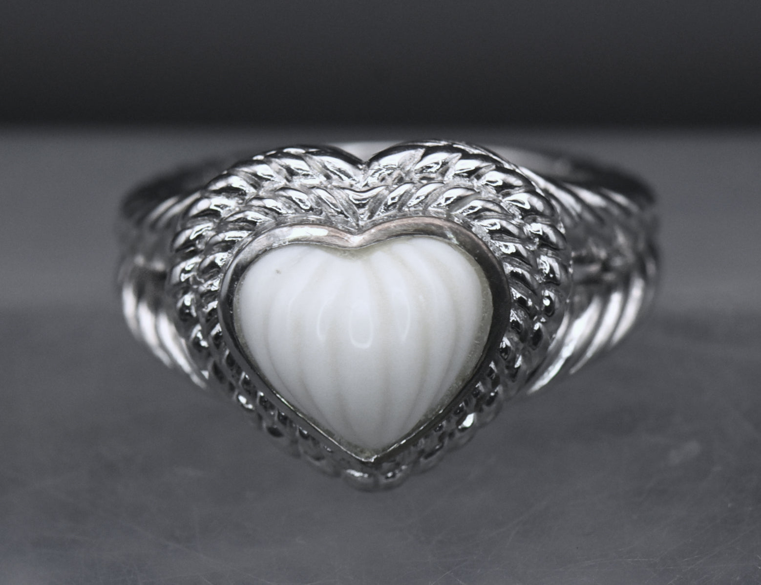 Judith Ripka - Sterling Silver Carved White Stone Heart Ring - Size 7