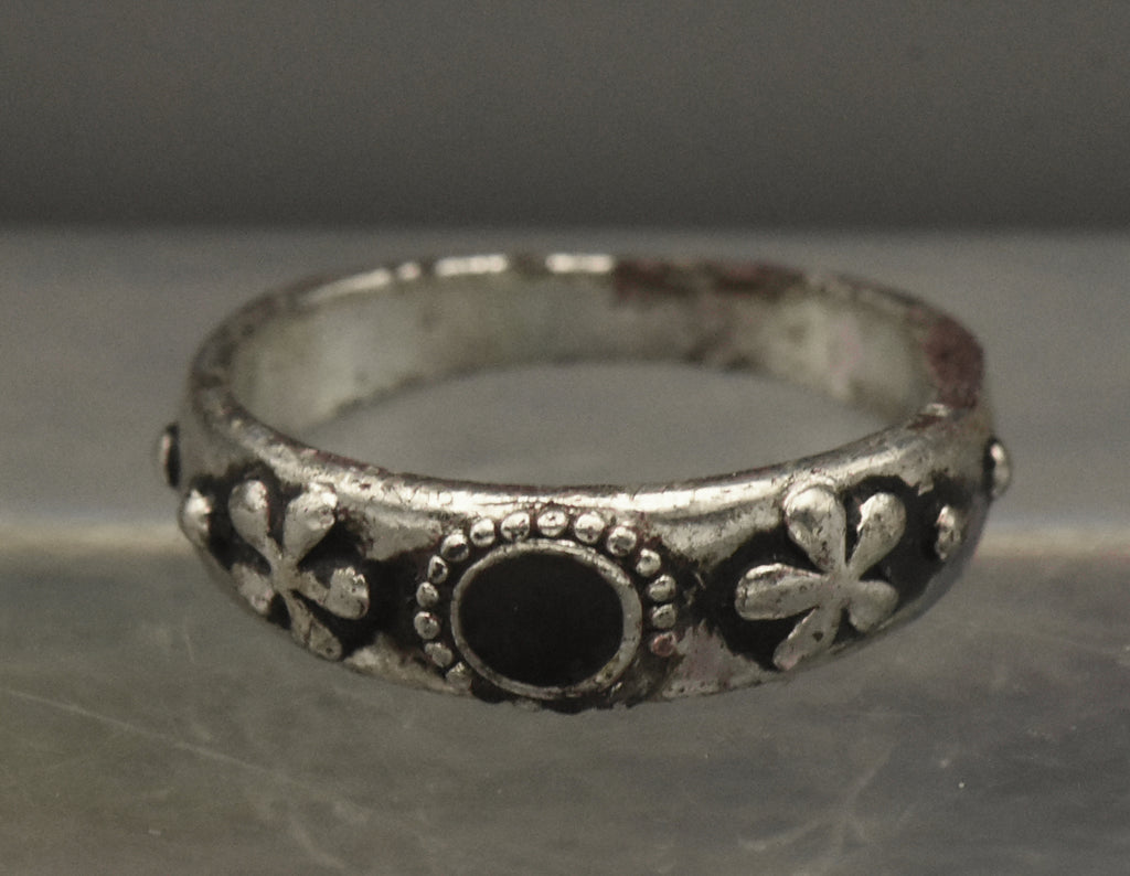 Vintage Silver Plated and Enamel Band - Size 5.25 (DAMAGED)