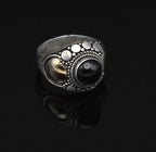 Vintage Handmade Sterling Silver and Gold Black Onyx Ring - Size 4