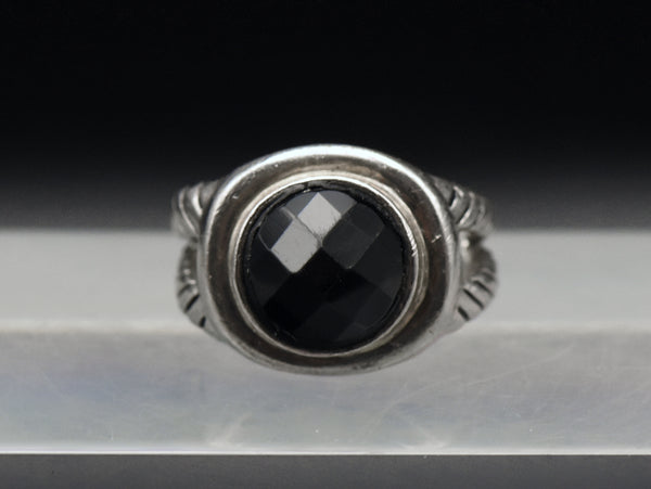 Vintage Sterling Silver Faux Black Onyx Ring - Size 8.5