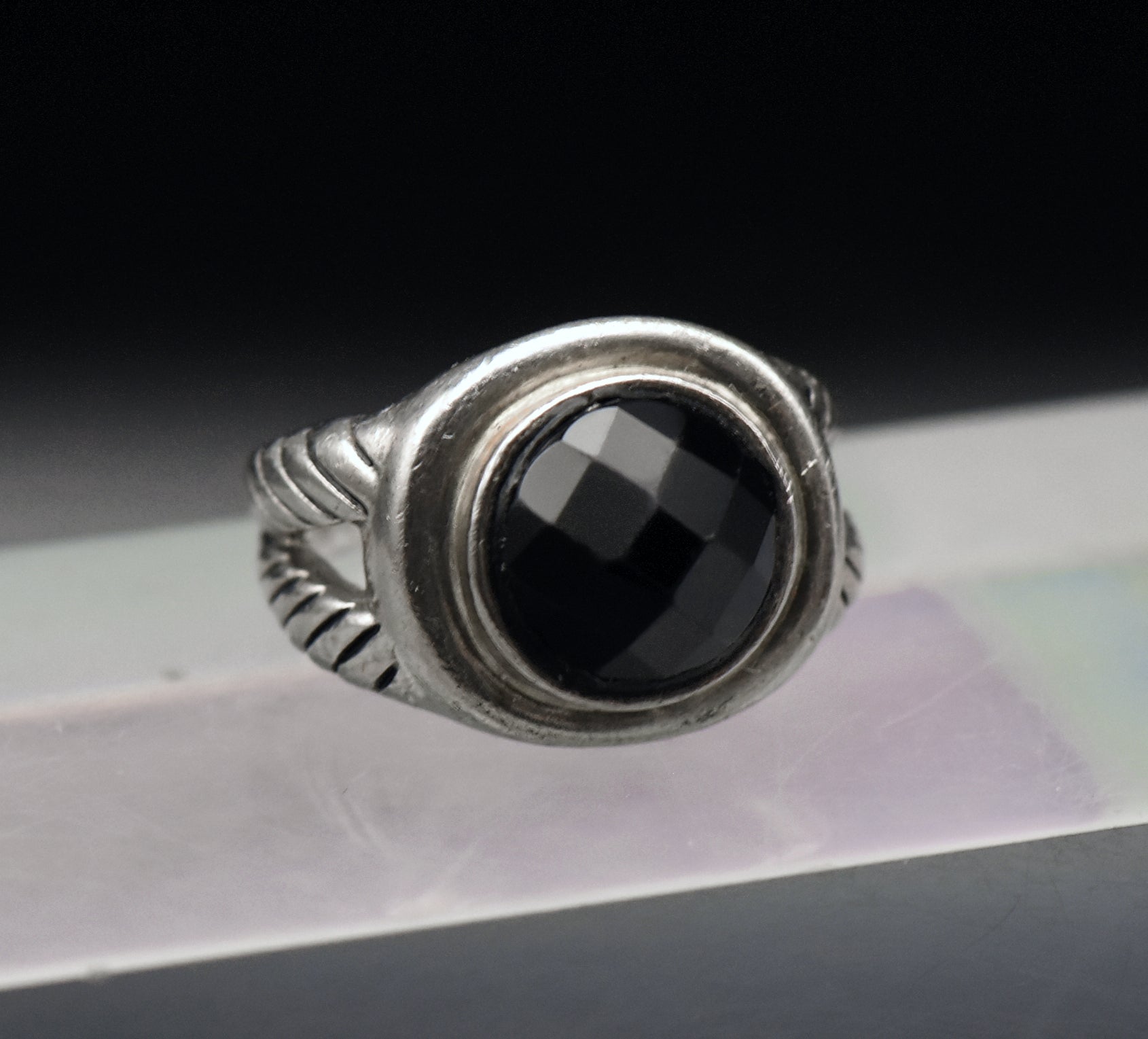 Vintage Sterling Silver Faux Black Onyx Ring - Size 8.5