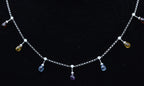 14K White Gold Diamonds, Blue Topaz, Red Garnet, Amethyst and Citrine Chain Necklace - 16.5"