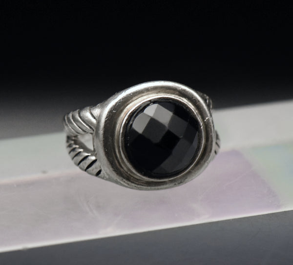 Vintage Sterling Silver Faux Black Onyx Ring - Size 8.5