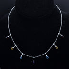 14K White Gold Diamonds, Blue Topaz, Red Garnet, Amethyst and Citrine Chain Necklace - 16.5"