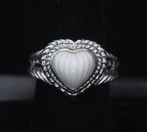 Judith Ripka - Sterling Silver Carved White Stone Heart Ring - Size 7