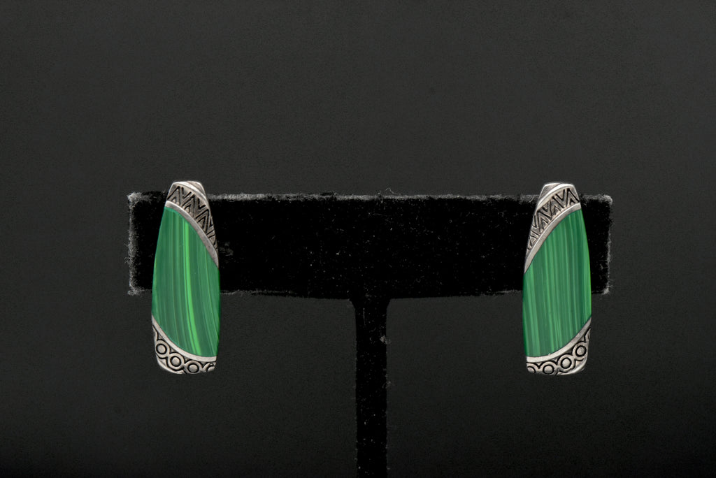 Boma - Vintage Sterling Silver Faux Malachite Clip On Earrings