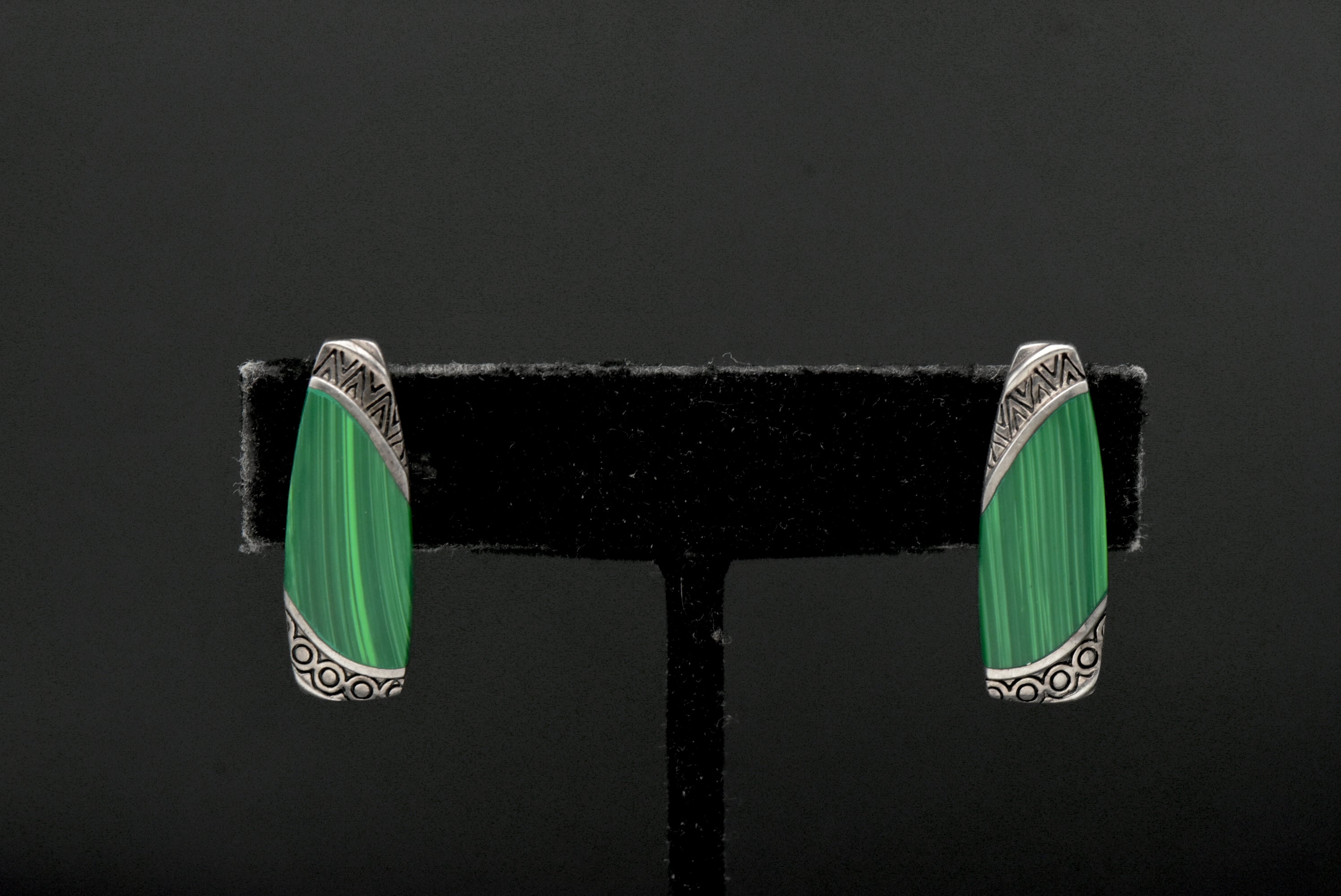 Boma - Vintage Sterling Silver Faux Malachite Clip On Earrings