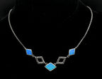 Vintage Sterling Silver Synthetic Blue Opal Chain Necklace with Extension Chain