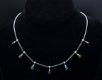14K White Gold Diamonds, Blue Topaz, Red Garnet, Amethyst and Citrine Chain Necklace - 16.5"
