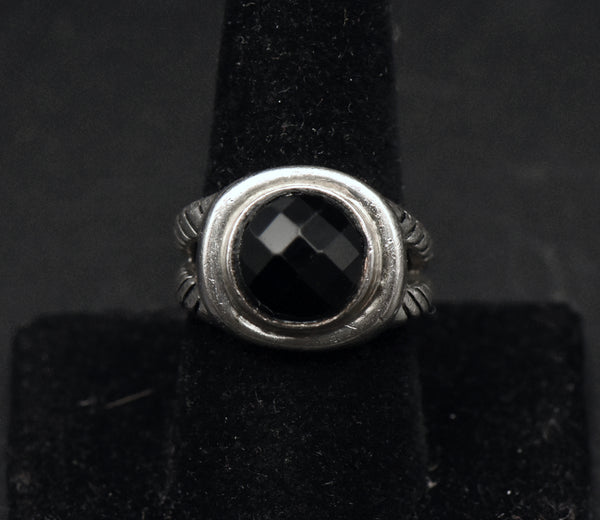 Vintage Sterling Silver Faux Black Onyx Ring - Size 8.5