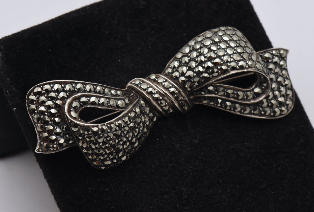 Vintage Sterling Silver and Marcasite Bow Brooch