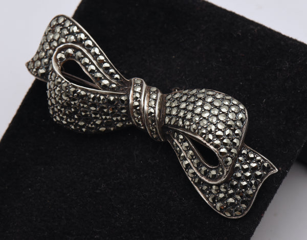 Vintage Sterling Silver and Marcasite Bow Brooch