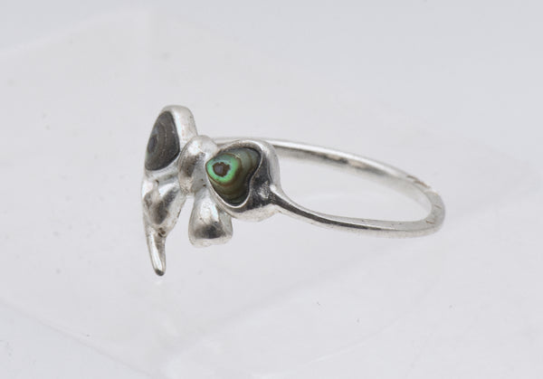 Vintage Sterling Silver and Abalone Shell Bow Bypass Ring - 6.75