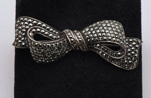 Vintage Sterling Silver and Marcasite Bow Brooch