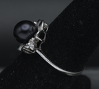 Vintage Sterling Silver Faux Black Pearl and CZ Ring - Size 6