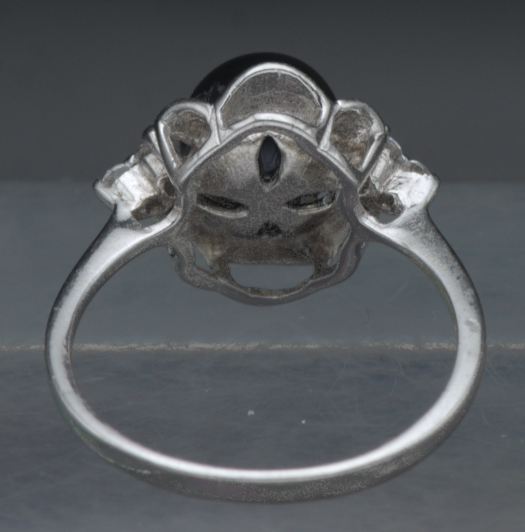 Vintage Sterling Silver Faux Black Pearl and CZ Ring - Size 6