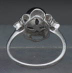 Vintage Sterling Silver Faux Black Pearl and CZ Ring - Size 6
