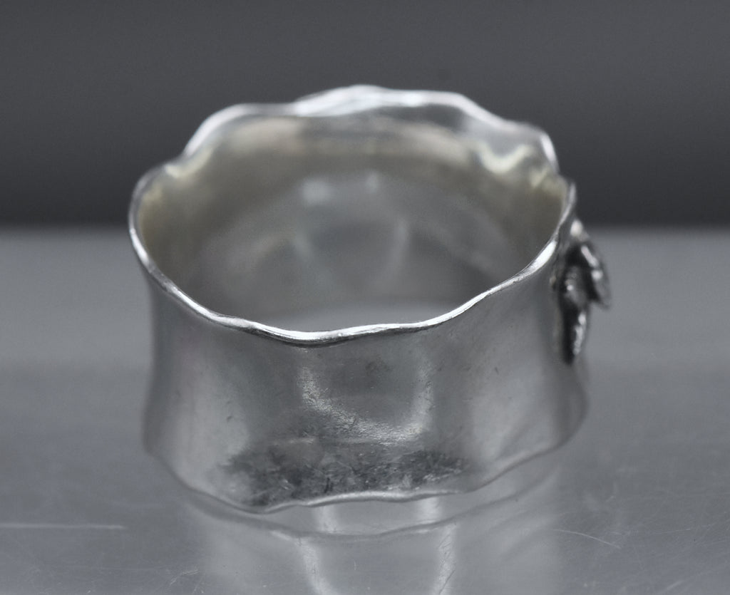 Vintage Sterling Silver Floral Bouquet Wide Band - Size 7.75