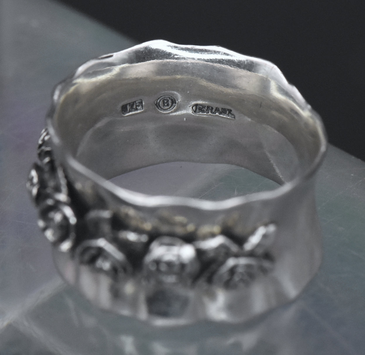 Vintage Sterling Silver Floral Bouquet Wide Band - Size 7.75
