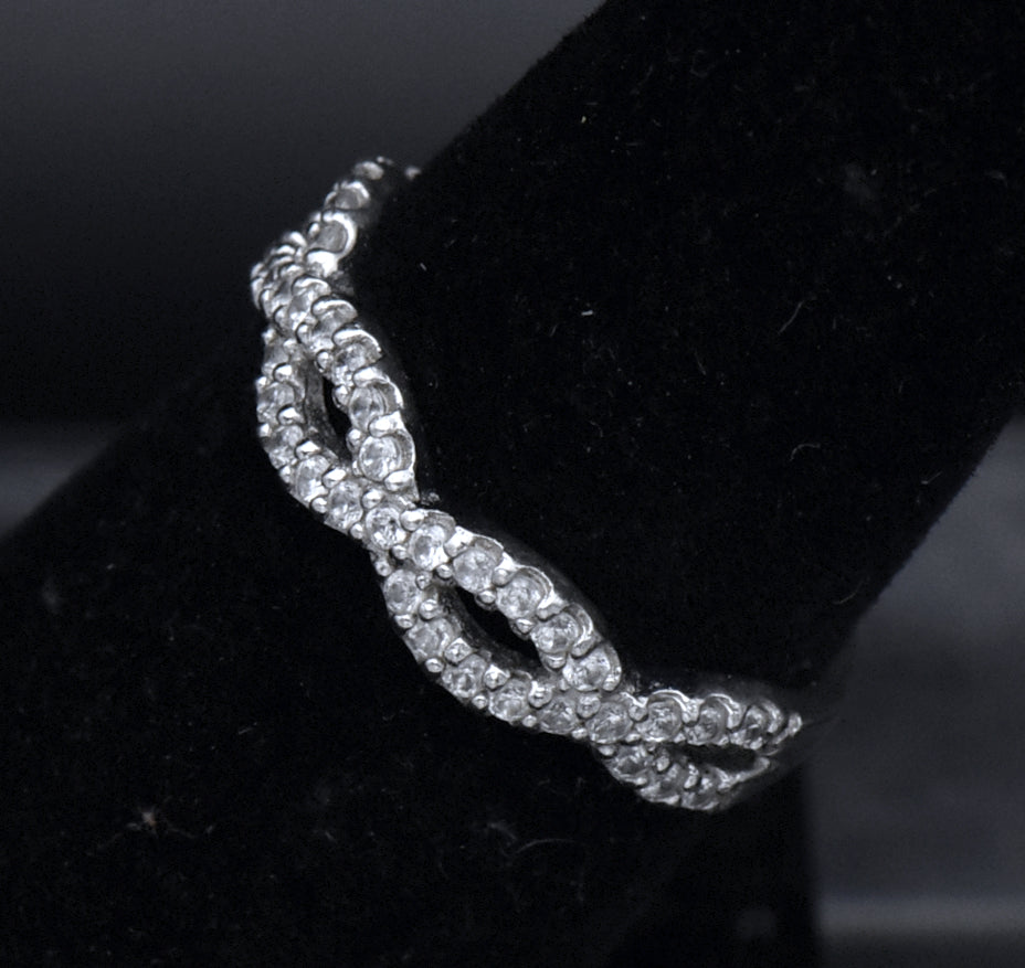 Sterling Silver Cubic Zirconia Braided Band - Size 6