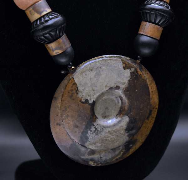 Vintage Handmade Mixed Metal Pendant Beaded Necklace - 23.5"