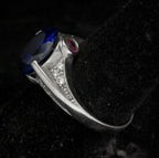 Vintage Synthetic Sapphire and Ruby with CZ Sterling Silver Ring - Size 8