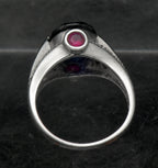 Vintage Synthetic Sapphire and Ruby with CZ Sterling Silver Ring - Size 8