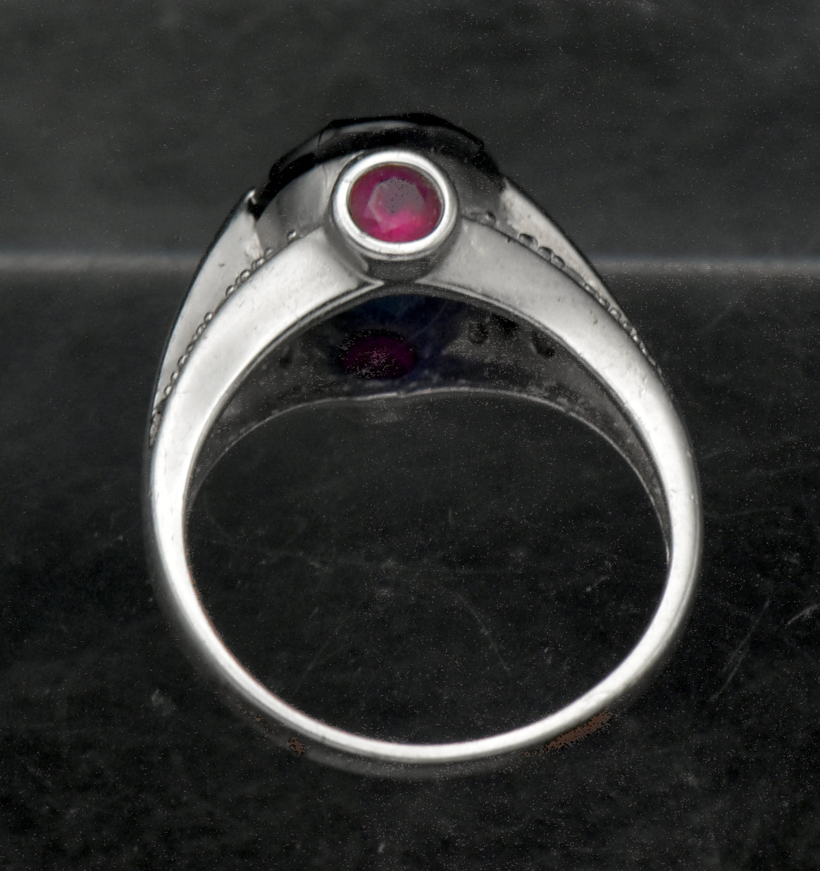 Vintage Synthetic Sapphire and Ruby with CZ Sterling Silver Ring - Size 8