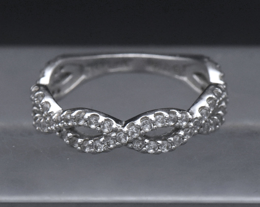 Sterling Silver Cubic Zirconia Braided Band - Size 6