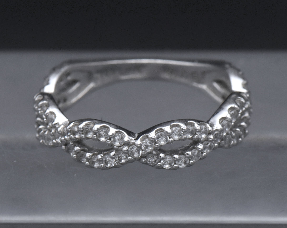 Sterling Silver Cubic Zirconia Braided Band - Size 6