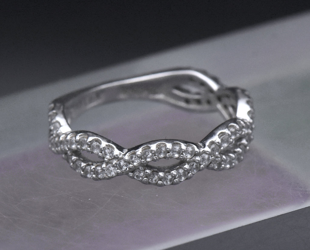Sterling Silver Cubic Zirconia Braided Band - Size 6
