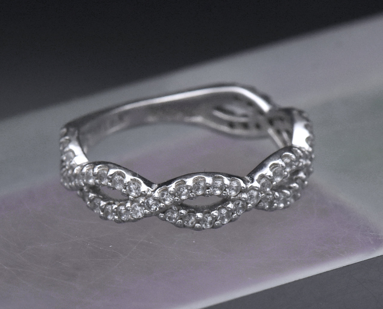 Sterling Silver Cubic Zirconia Braided Band - Size 6