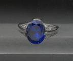 Vintage Synthetic Sapphire and Ruby with CZ Sterling Silver Ring - Size 8