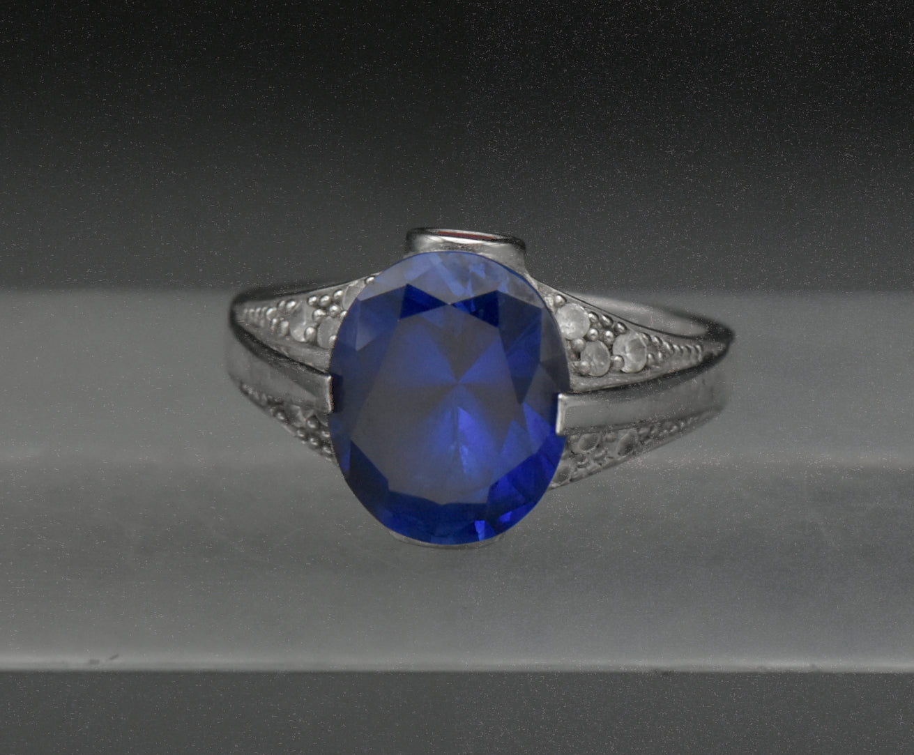 Vintage Synthetic Sapphire and Ruby with CZ Sterling Silver Ring - Size 8