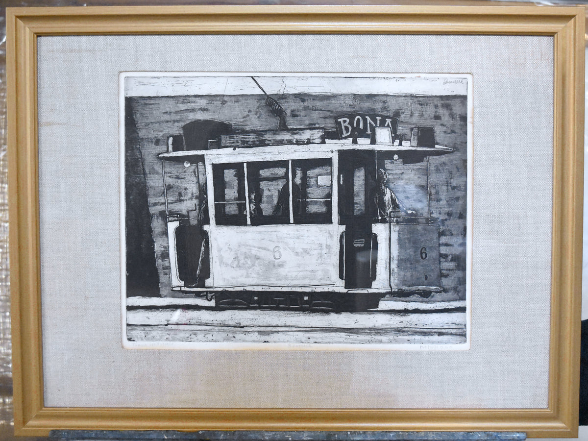 Herman Berserik - "Train in Tunis" Vintage Signed Framed Engraving