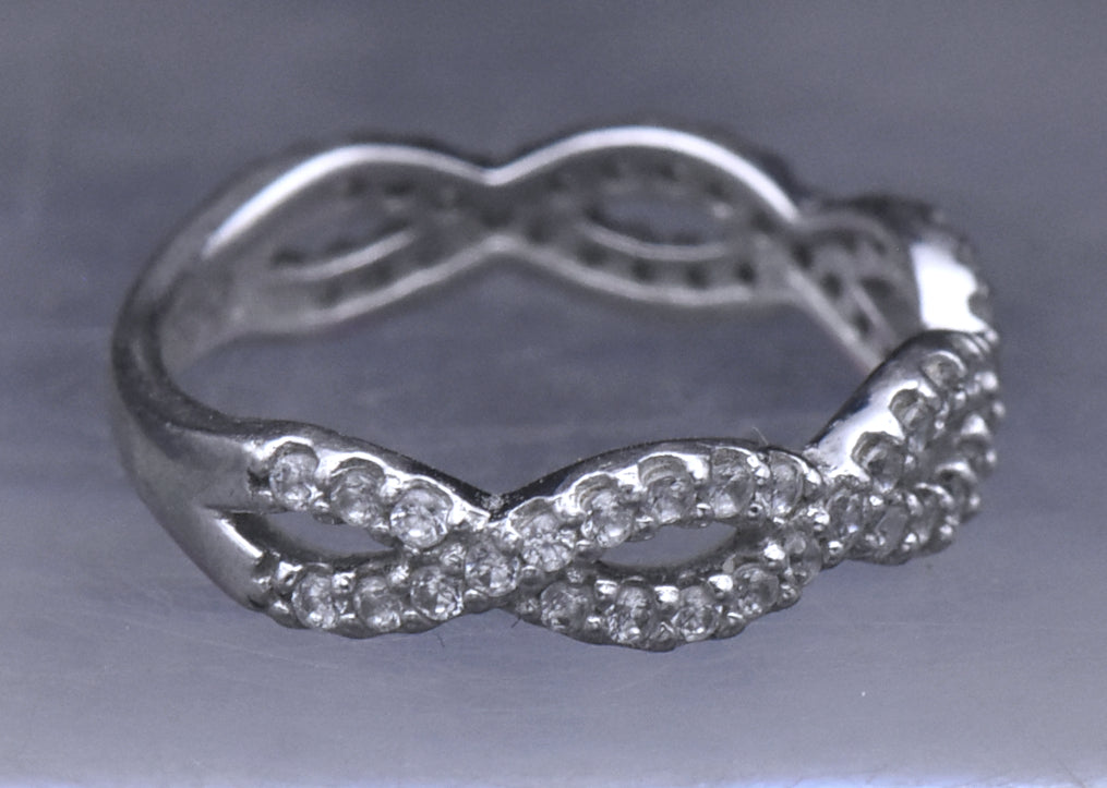 Sterling Silver Cubic Zirconia Braided Band - Size 6