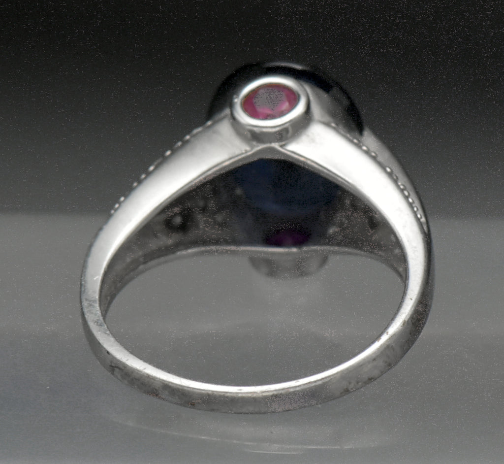 Vintage Synthetic Sapphire and Ruby with CZ Sterling Silver Ring - Size 8