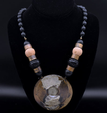 Vintage Handmade Mixed Metal Pendant Beaded Necklace - 23.5"