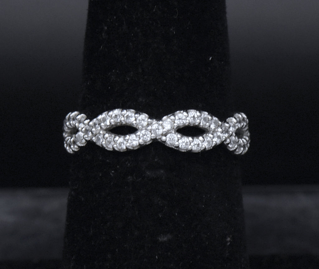 Sterling Silver Cubic Zirconia Braided Band - Size 6