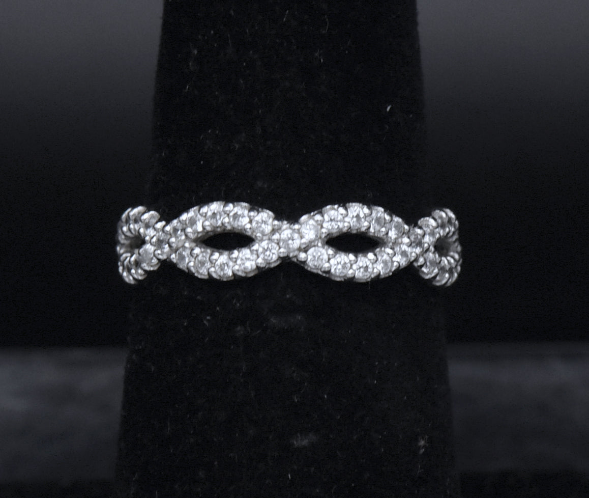 Sterling Silver Cubic Zirconia Braided Band - Size 6