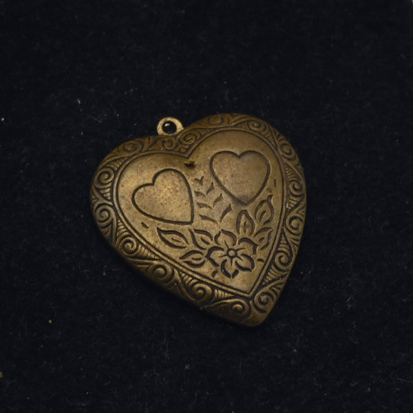Vintage Brass Engraved Heart Pendant