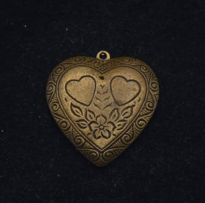 Vintage Brass Engraved Heart Pendant