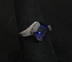 Vintage Sterling Silver Synthetic Sapphire and Diamonds Ring - Size 7.25