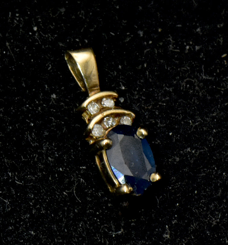 Vintage 10k Gold Sapphire and Diamonds Pendant