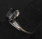 Vintage Sterling Silver Synthetic Sapphire and Diamonds Ring - Size 7.25