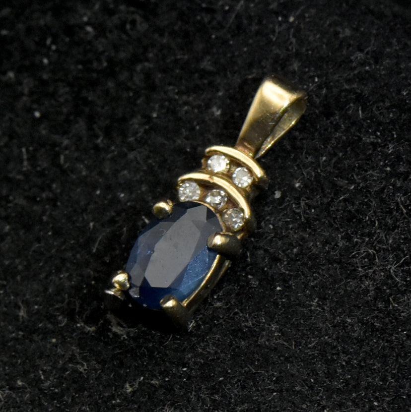 Vintage 10k Gold Sapphire and Diamonds Pendant