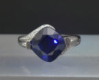 Vintage Sterling Silver Synthetic Sapphire and Diamonds Ring - Size 7.25
