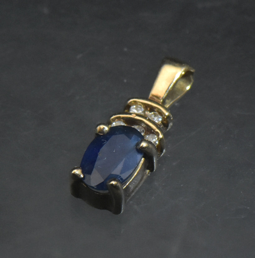 Vintage 10k Gold Sapphire and Diamonds Pendant
