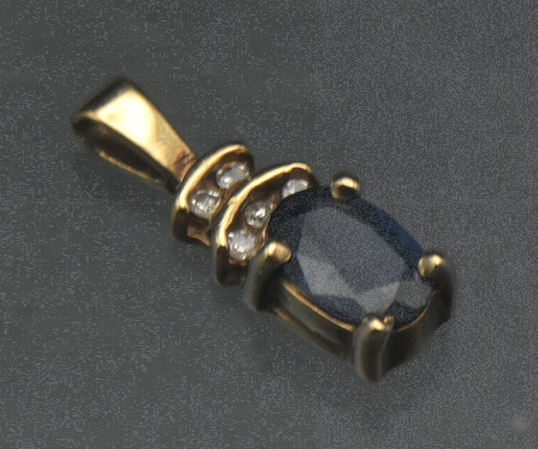 Vintage 10k Gold Sapphire and Diamonds Pendant